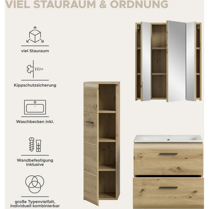 Badkombination (B/H/T: 105x185x46 cm) in Artisan Oak Nachbildung und Artisan Oak Nachbildung – Bild 9