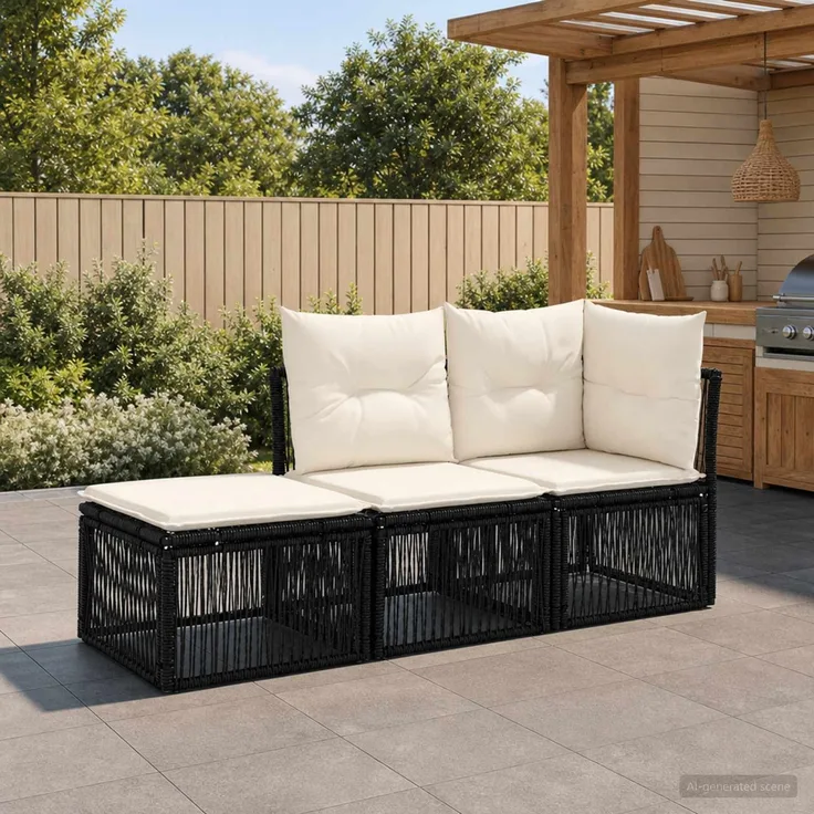 vidaXL Gartensofa-set 3 stk. 3-Sitzanzahl Schwarz Poly-Rattan 3434176