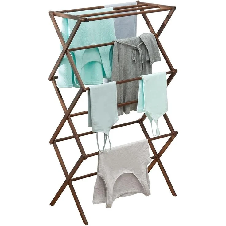 mDesign Wäscheständer Turmtrockner Standtrockner 3 Ebenen faltbar Bambus Braun – Bild 8