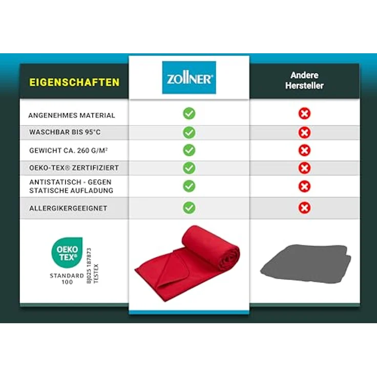 Zollner Kuscheldecke, Rot, 130x170 cm, 100% Polyester, waschbar bis 95°C – Bild 5