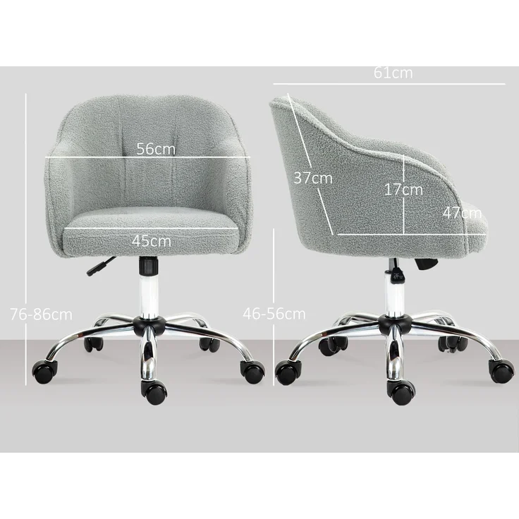 MELAYR, Homeoffice Stuhl, Ergonomisch Schreibtischstuhl mit Wippfunktion, Teddysamtoptik 56 x 61 x 86 cm Grau – Bild 5