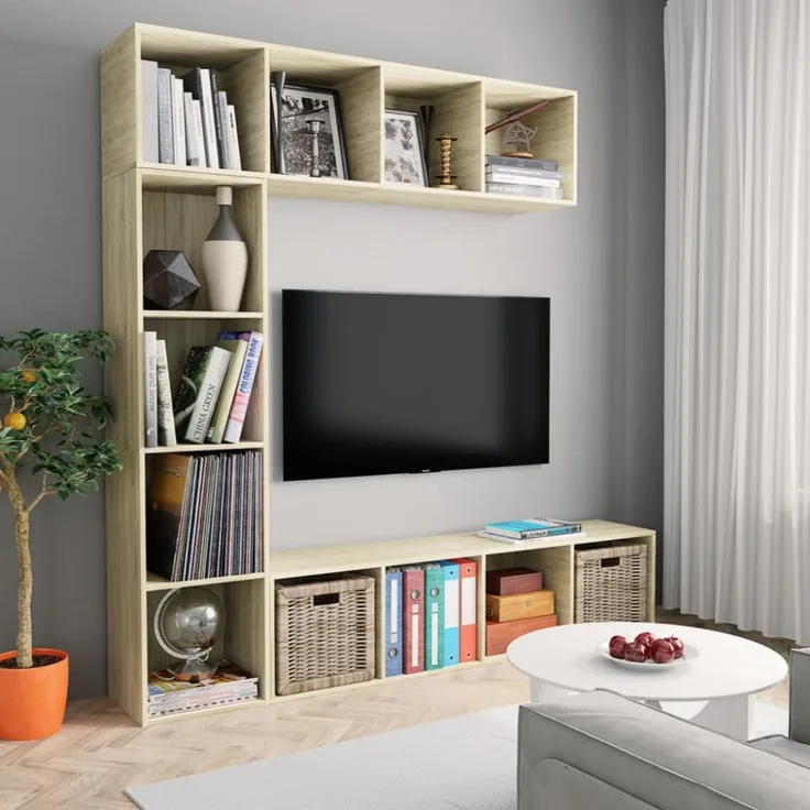 vidaXL 3-tlg. Bücher-/TV-Schrank Set Sonoma-Eiche 180x30x180 cm 278791