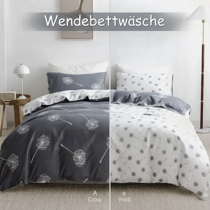 KEAYOO Bettwäsche QCJY, Baumwolle, 2 teilig, Baumwolle, Mit Reißverschluss, Mit Pusteblume Muster – Bild 3