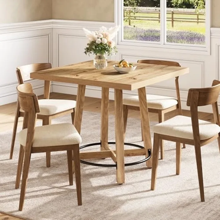 LITTLE TREE 31,5 Zoll moderner Esstisch, quadratischer Küchentisch für kleine Räume, ideal für 2–4 Personen, Mid-Century-Modern-Stil für Küche und Esszimmer, braun und schwarz