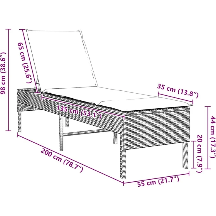 vidaXL Sonnenliege mit Auflage Beige 55x200x44 cm Poly Rattan 4104103 – Bild 9