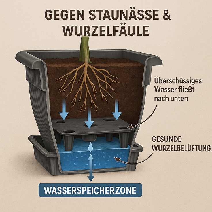 XXL Pflanzkübel Blumentopf 60x60 mit Wasserspeicher und Untersetzer - 70 Liter Pflanztopf gegen Staunässe anthrazit UV-stabil, frostsicher, robust – Bild 3