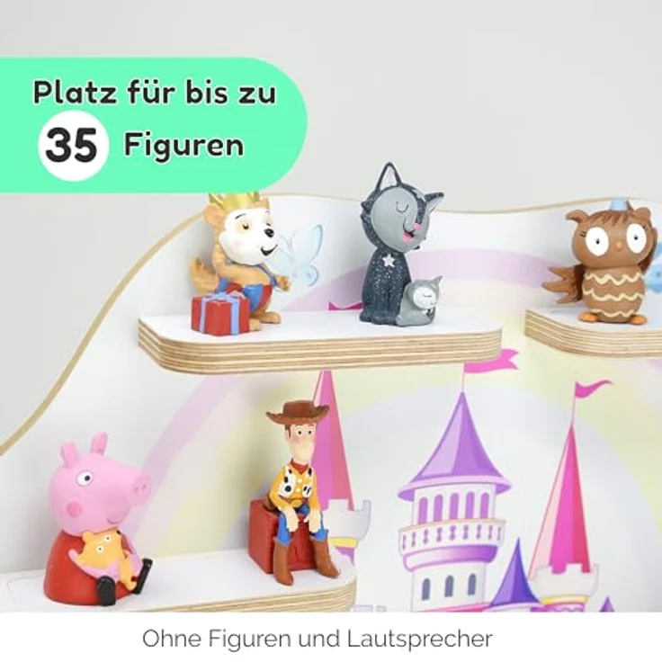 stadtecken Holzregal für Musikbox I passend für die Toniebox und ca. 35 Tonies I Perfekte Aufbewahrung im Kinderzimmer I zum Aufstellen oder Aufhängen (Märchenschloss) – Bild 5