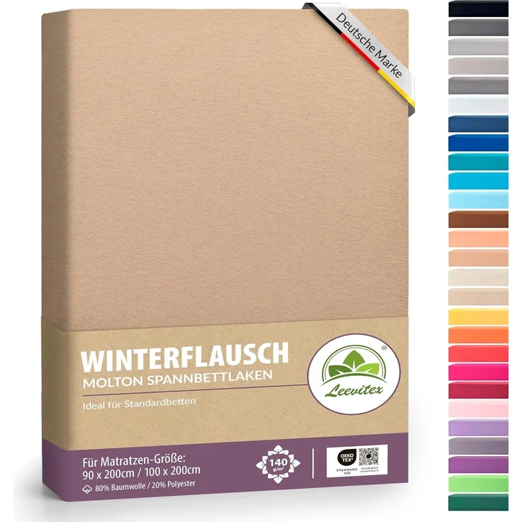 leevitex® Spannbettlaken für kalte Nächte – angenehm weich, passgenau, farbstark & pflegeleicht, Gummizug: Rundum