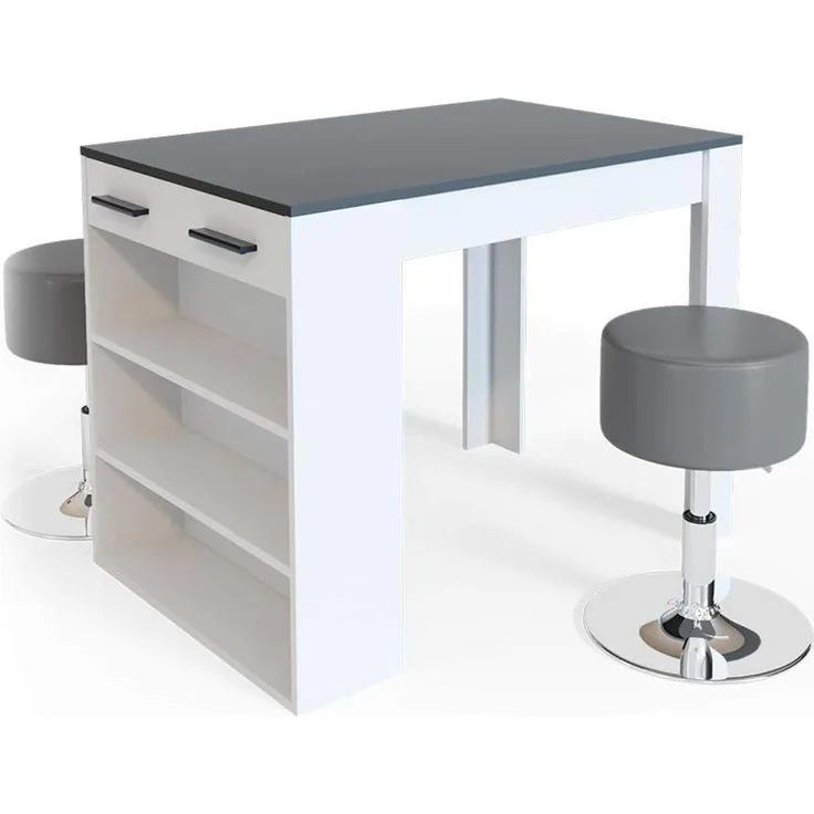 Esstisch-Set Repose Anthrazit/Weiß 67 x 100 cm mit 2 Hockern Vicco