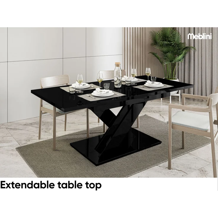 MEBLINI Esstisch Ausziehbar - 140-180x80x75cm - BRONX - Schwarz Hochglanz - Esszimmertisch Modern - Küchentisch - Säulentisch - Ausziehtisch - Dining Table – Bild 4