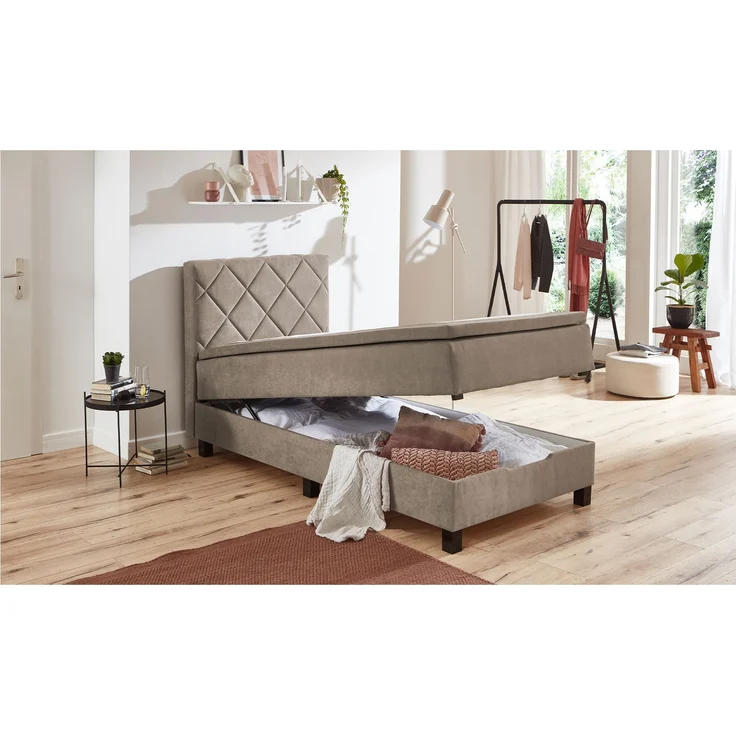 Boxspringbett Josh / Jeff 120 , Stoff , Beige, Braun, Grau , 120 x 110 x 211 cm – Bild 5