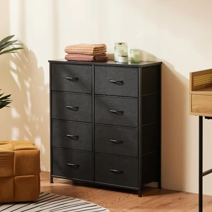 Sweetcrispy Kommode für Schlafzimmer, breite Schublade Kommode, 8 Stoffschubladen mit Griffen, Schubladen aus Stoff, Schrank, TV Stand für Schlafzimmer, Schrank, Wohnzimmer, Kinderzimmer – Bild 3