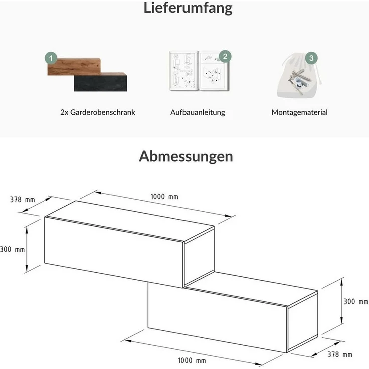 Planetmöbel Garderoben-Set 2x Hängeschrank WEST 100 cm gold eiche - gold eiche / schwarz charcoal, (Garderobenschrank, Wandgarderobe hängend oder stehend), in verschiedenen Farben – Bild 3