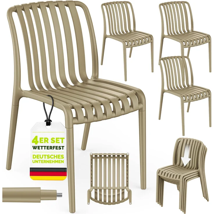 tillvex® Gartenstühle 4er Set Stapelbar Wetterfest | Outdoor Stühle bis 120kg belastbar | Gartenstühle Outdoor | Terrassenstuhl Gartenmöbel Balkon Garten Terrasse – Bild 6