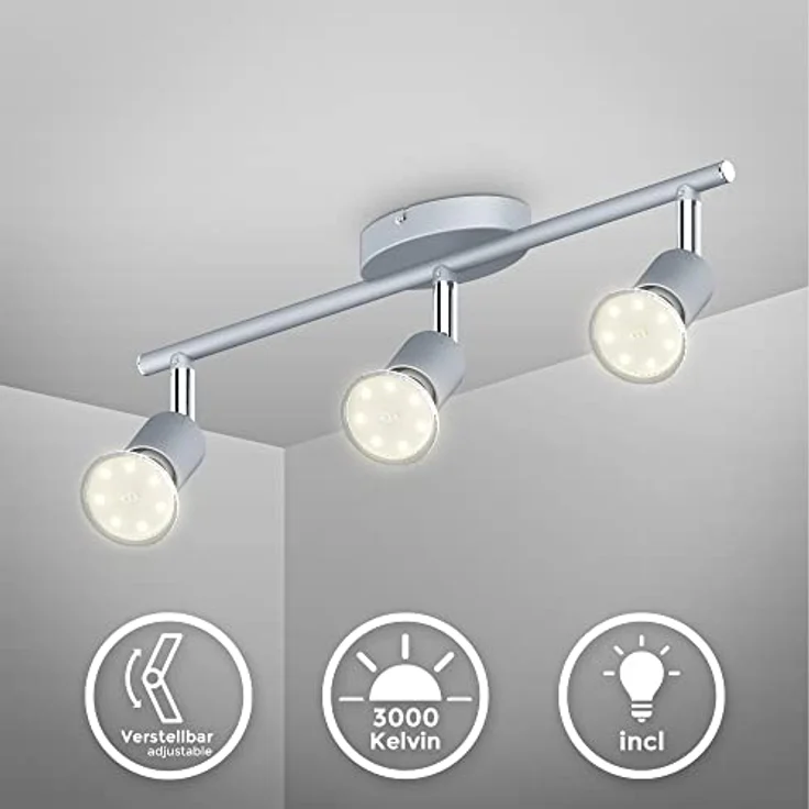 B.K.Licht Deckenleuchte Deckenspot 3x3W 750lm 3000K - 30-01-03-T, LED wechselbar, Titanfarbig Schwenkbar Drehbar GU10 Modern – Bild 3