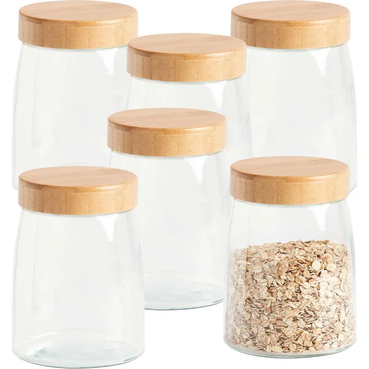 6er Set Vorratsglas mit Bambusdeckel - Ø 12,5 x 16,5 cm
