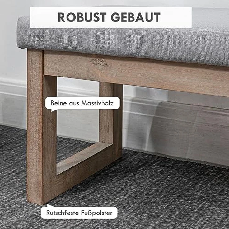 HOMCOM Fußhocker Polsterhocker mit Leinenoptik, (Eingangbank, 1 St, Fußbank), Grau 68 x 38 x 42 cm – Bild 4
