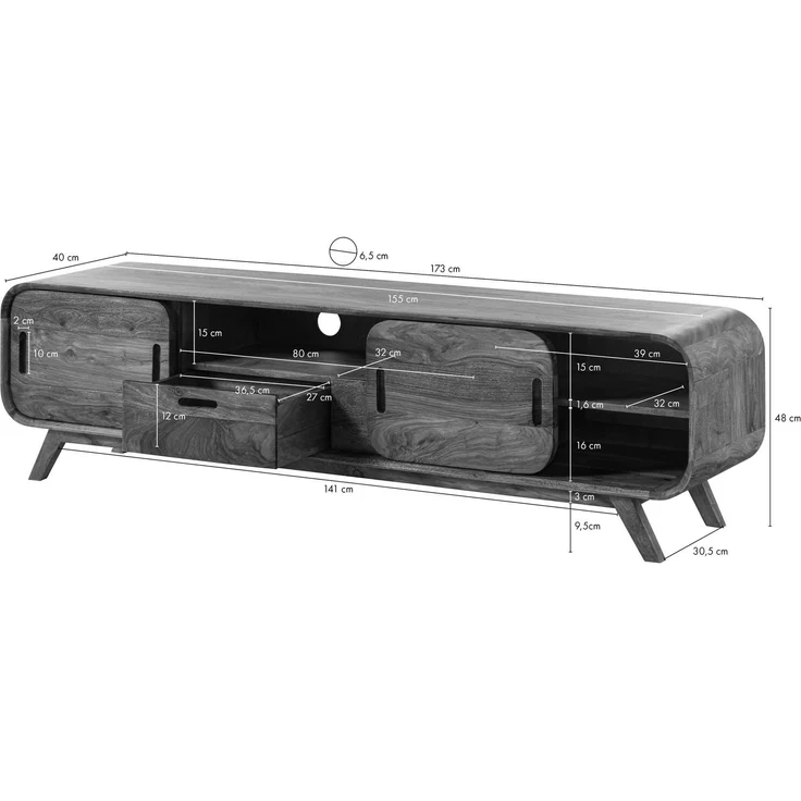 TV-Board Sheesham 173 x 40 x 48 hellbraun lackiert MAILAND #126 – Bild 8