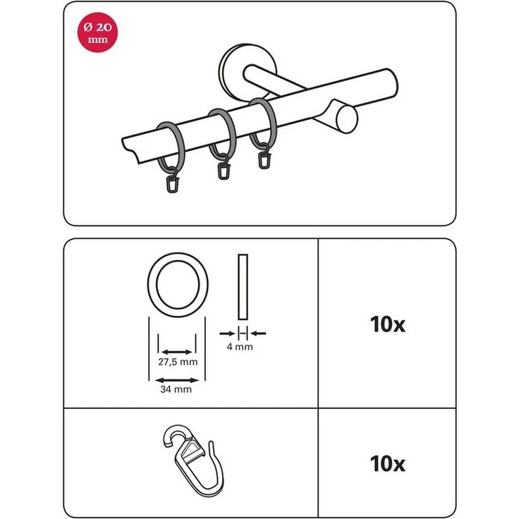 GARDINIA Gardinenring Chicago, (10-St), Serie Einzelprogramm Chicago Ø 20 mm – Bild 2
