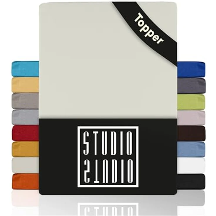 STUDIO Basic Topper Spannbettlaken 140x200 cm, 100% gekämmte Baumwolle, Oeko-TEX 100, Markenqualität, Bettlaken 140x200 Topperbezug Jersey - Schnee – Bild 2