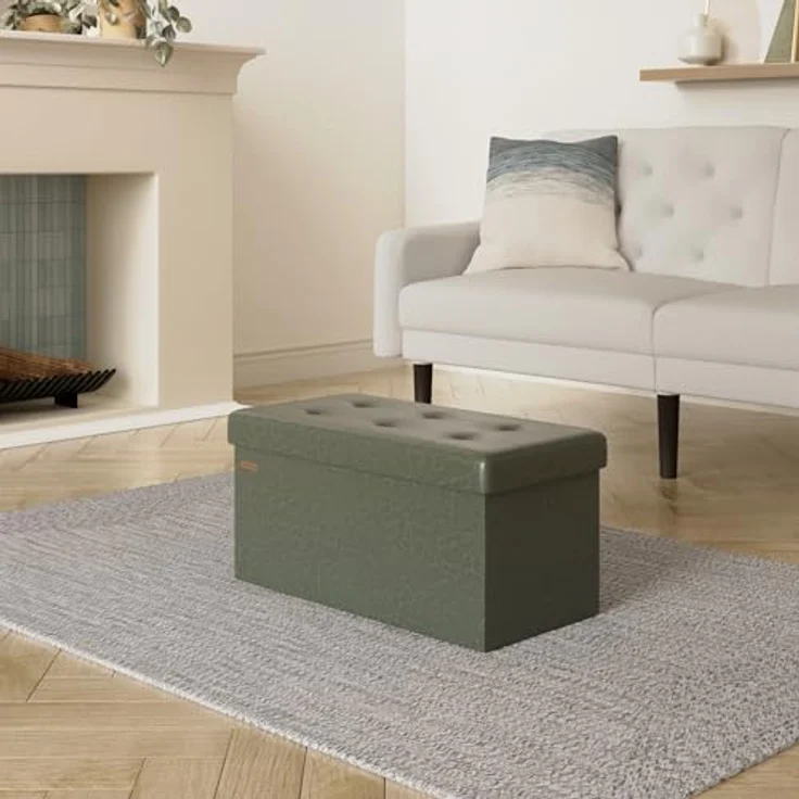 Songmics Sitzhocker Sitztruhe Sitzbank, Waldgrün, 76L cm – Bild 3