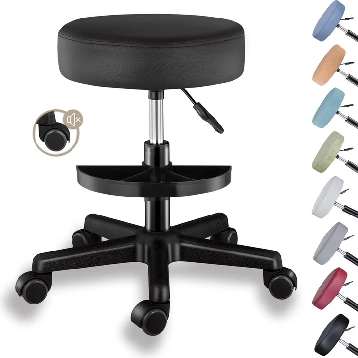 Zedelmaier Rollhocker höhenverstellbar, Bürohocker mit Gummirollen, 360° drehbar Hocker mit Rollen & 10 cm Polsterung, Sitzhocker Werkstatt, Drehhocker ergonomisch, Sitzhöhe 44–58 cm, Schwarz