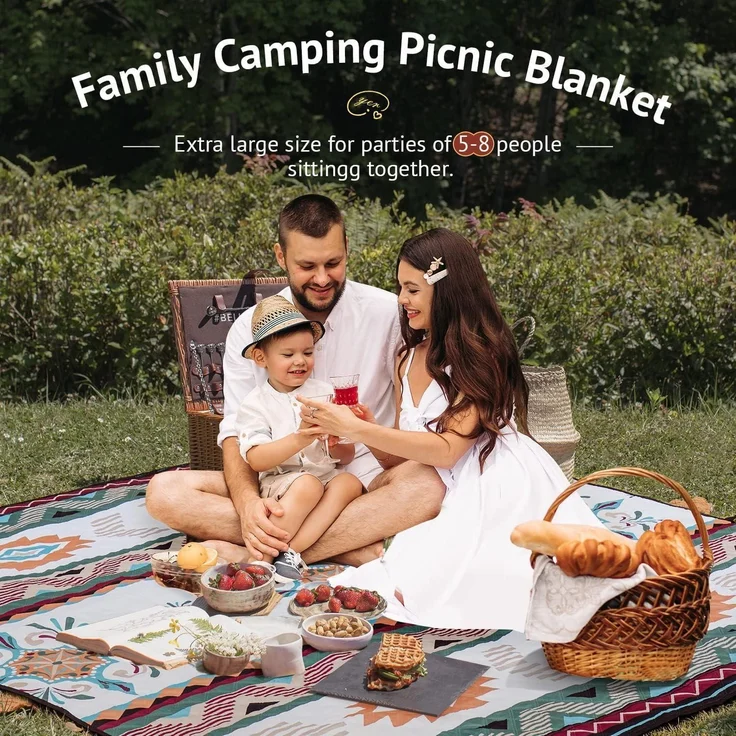 LARUTAN Picknickdecke 200x200cm Boho Stranddecke Sandfrei Grün – Bild 7