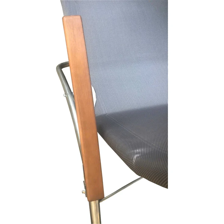 LECO Edelstahl-Kippliege ELEGANCE, Kunststoffgewebe silbergrau, Armlehnen Akazie FSC 100 %, 177x65x109 cm – Bild 6