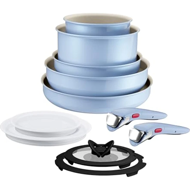 Tefal Ingenio Serenity Kochgeschirr-Set 11-teilig, Mineralia Antihaftversiegelung, platzsparend, stapelbar, für alle Herdarten, spülmaschinengeeignet, Calm Blue, L827SB04 – Bild 5