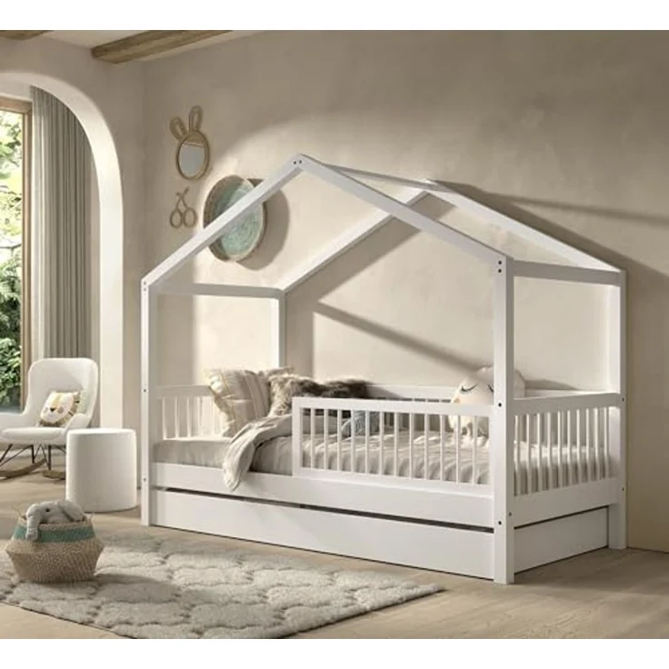 Hausbett >Buche Massiv< in Buche massiv weiß lackiert - 207,5x170x97,5 (BxHxT) – Bild 2