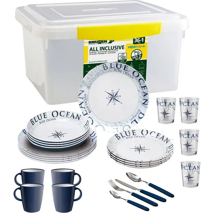 BRUNNER Geschirr-Set BRUNNER Melamin Campinggeschirr Set BLUE OCEAN (8, 12, 16, 36-Teile) (36-tlg)