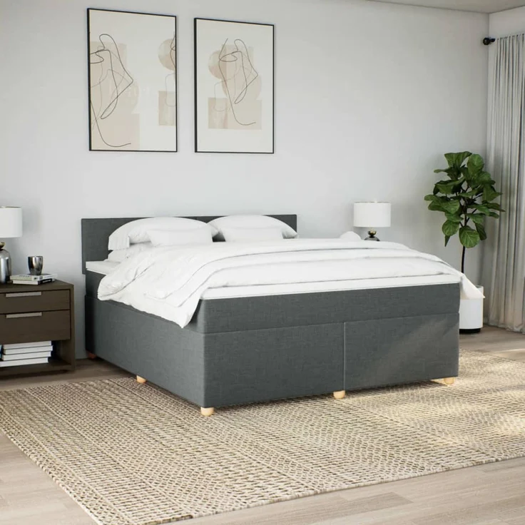 vidaXL Boxspringbett mit Matratze Dunkelgrau 180x200 cm Stoff 3289053 – Bild 4
