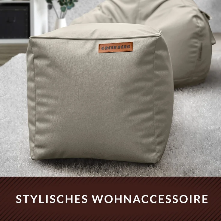 Green Bean® Sitzhocker aus Kunstleder - Pouf mit EPS Perlen Füllung - 40 x 40 cm - perfekte Ergänzung zum Sitzsack - Hellbraun-Grau – Bild 8