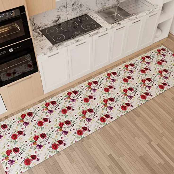 PETTI Artigiani Italiani - Teppich für Küche, rutschfest und waschbar, 52x240 cm, Blumenmuster, 07, 100% Made in Italy – Bild 2