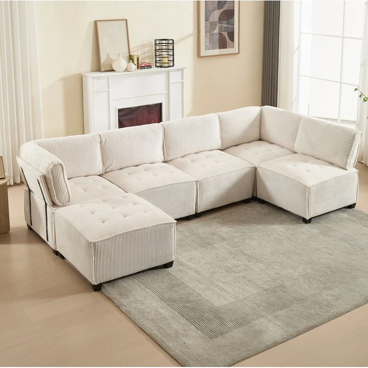 Modulares 6-Sitzer Sofa B 308 x T 154 x H 81,99 cm aus Cord, als U-, L-Form oder Schlafsofa – Bild 4