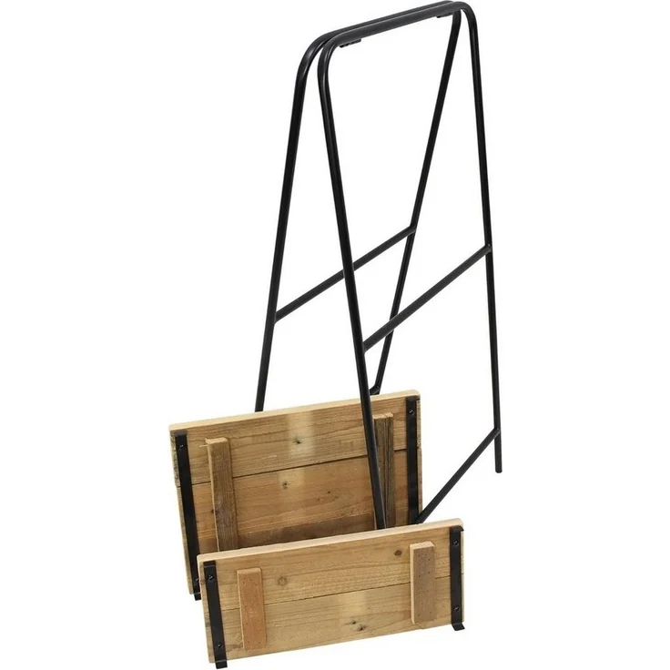 Dekoleidenschaft Standregal "Modern" aus Metall, schwarz + 2 Böden aus recyceltem Holz, klappbar, Regal, Blumenregal, Etagere, Pflanzenständer, Pflanzenregal – Bild 3
