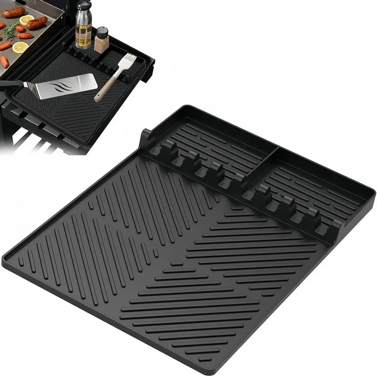 FOUORTUNATE-BEE Backmatte Silikon-Grillmatte für BBQ-Zubehör, hitzebeständig & rutschfest, BBQ-Silikonablage für Gewürze, Flaschen und Grillwerkzeuge