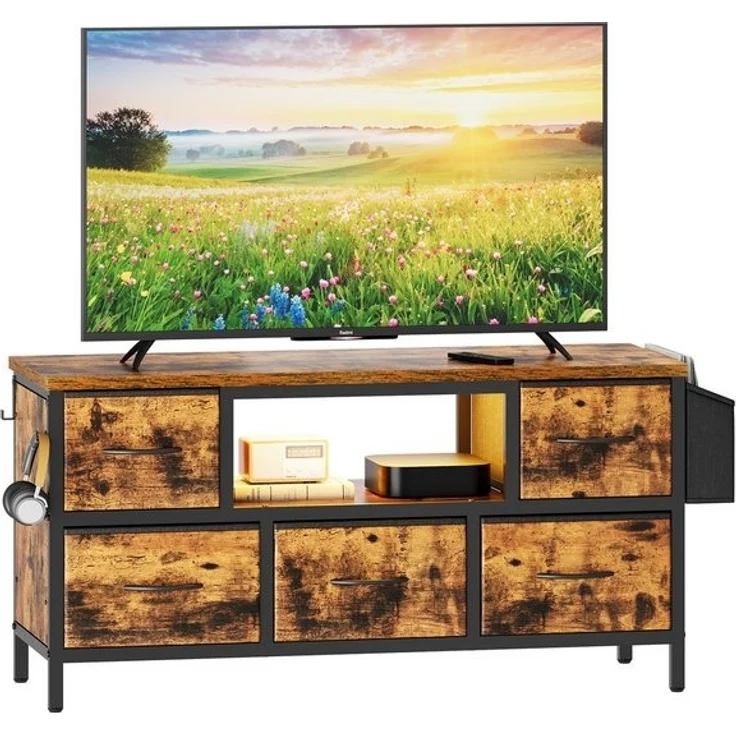 Dripex Lowboard TV Schrank für Fernseher mit LED und Schubladen und offenen Regalen, mit RGB LED Beleuchtung – Bild 4