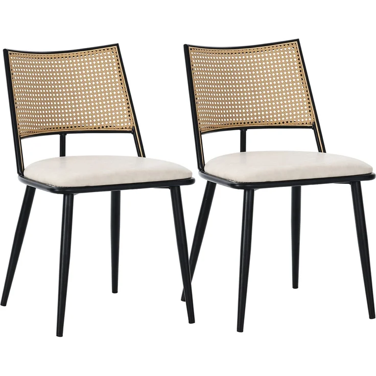 Esszimmerstuhl-Set 80cm×46cm×48cm in Schwarz mit Rattan-Rückenlehne und PU-Sitz – Bild 7