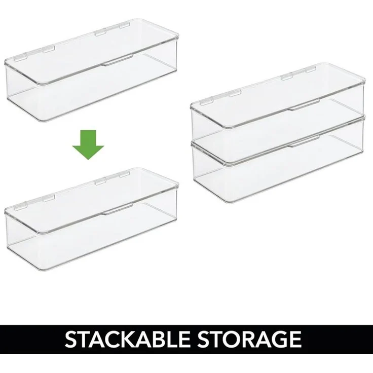 mDesign Organizer Aufbewahrung Kiste Box stapelbar Deckel 4er-Set Transparent – Bild 5
