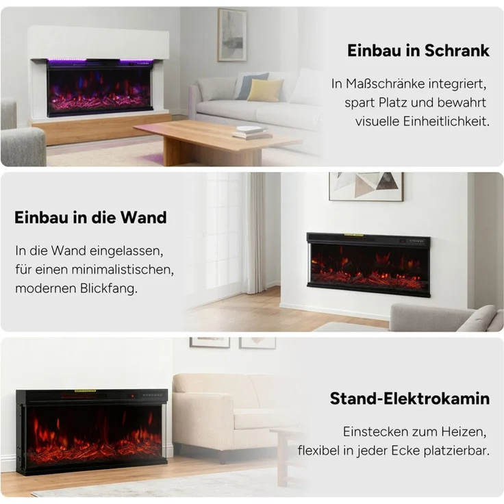 HOMAVO Elektrokamin mit 1000W/2000W Heizung, 12 3D-Flammenfarben, 36" - Stand, Einbaukamin / 50" - Wand, Einbaukamin, App-Steuerung(36") – Bild 7