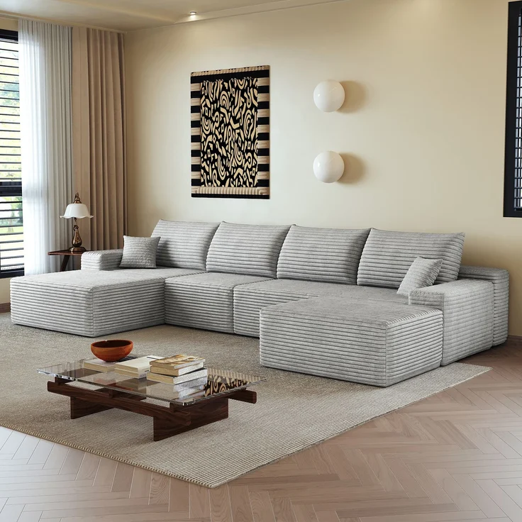 EINHOM 340 cm Boneless Modular Ecksofa, mit L-förmiger Chaiselongue, modernes modulares Sofa , mit tiefer Sitzfläche, Keine Montage erforderlich, Kompressionssofas for Wohnzimmer, Schlafzimmer, Wohnung, Grey – Bild 6