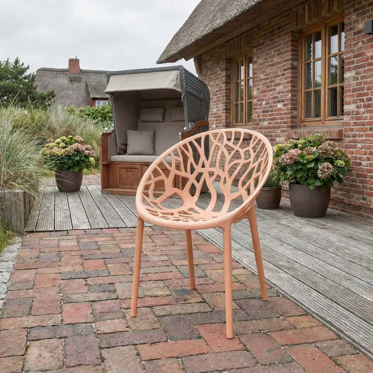 CLP 4er Set 'Hope' Gartenstuhl mit Armlehnen, stapelbar & wetterfest, recyceltem Polypropylen, Pfirsich – Bild 3