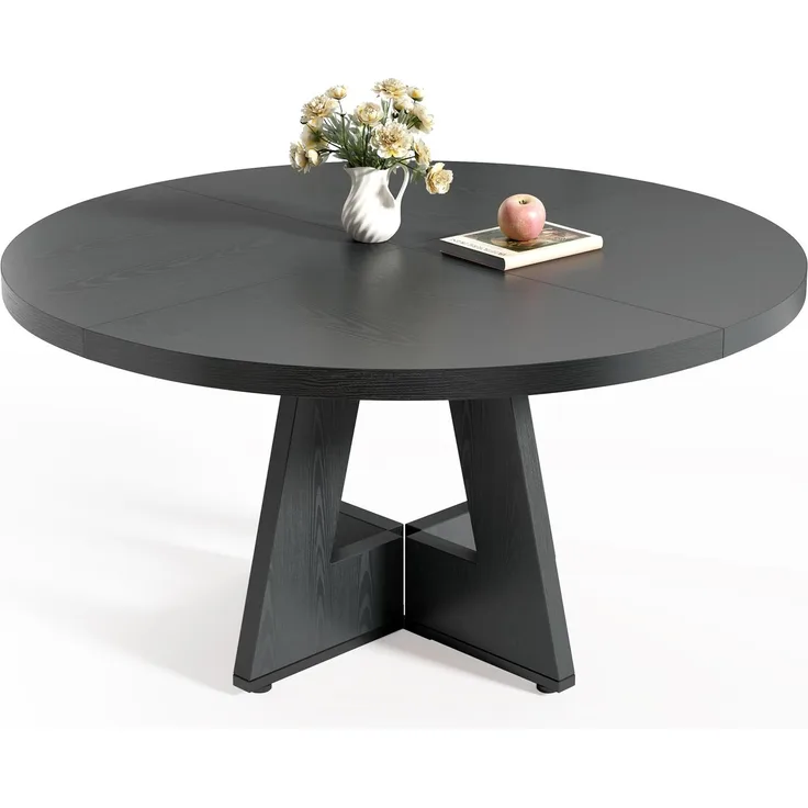 LITTLE TREE Runder Esstisch für 10,2-15,2 cm, mit Holzsockel, schwarzer Esstisch für Esszimmer, Küche, Wohnzimmer