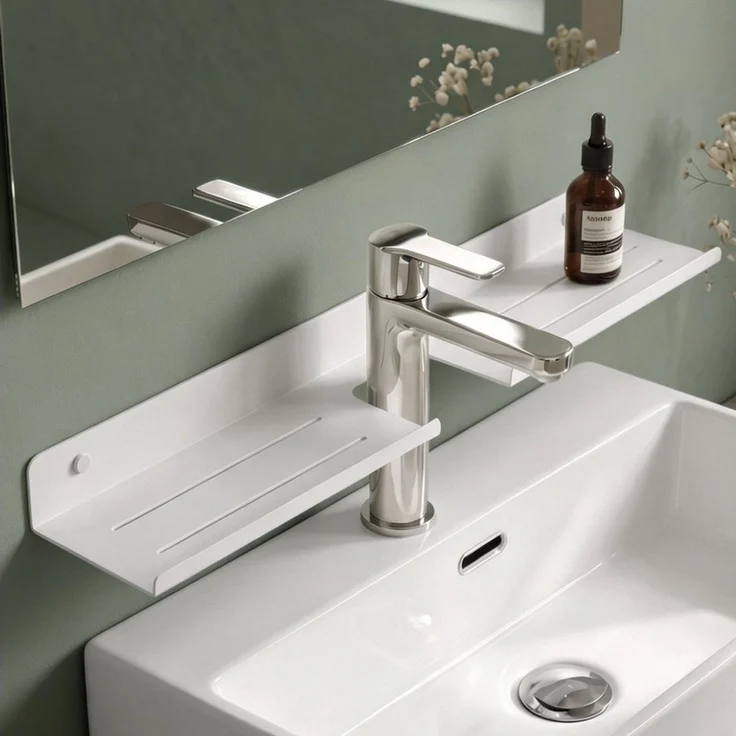 Mai & Mai Duschregal Waschbeckenregal über Wasserhahn Bohren oder Kleben 60cm Reglo-17, Direkt am Wasserhahn montierbar, Wasserabfluss-Design – Bild 1