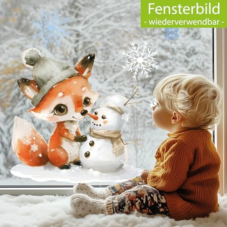Sunnywall Fensterdekoration Kinderzimmer Fensterbild Winter Fuchs, wiederverwendbar, statisch haftend, beidseitiger Druck – Bild 3