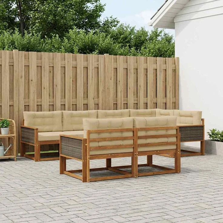 vidaXL Outdoor-Sofagarnitur 8 stk. 7-Sitzer Natur und Beige 3382641 – Bild 1