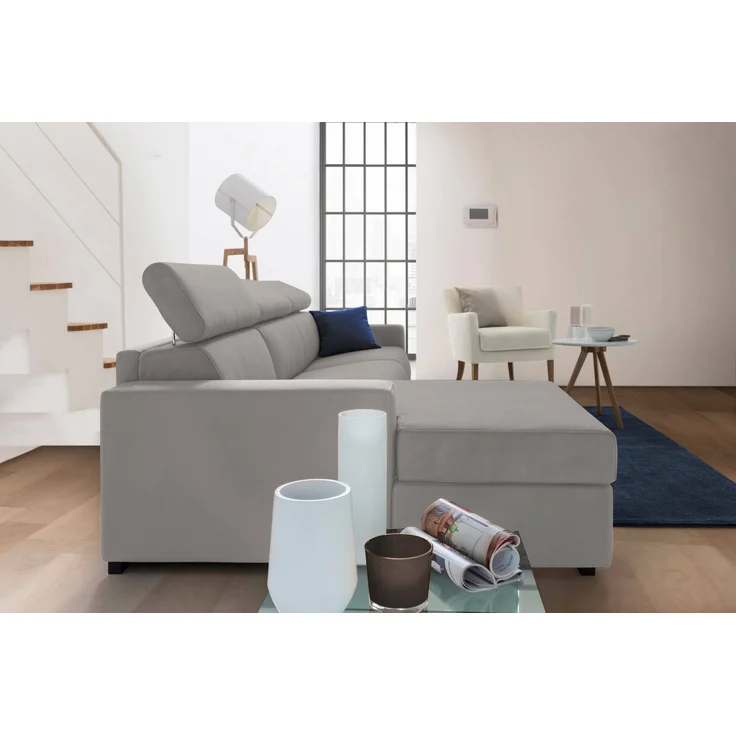Dmora Sofa mit Halbinsel Akela, Ecksofa mit linker Chaiselongue aus Stoff, Standardarmlehnen, 100 % Made in Italy, 280 x 95 x 85 cm, Grau – Bild 5