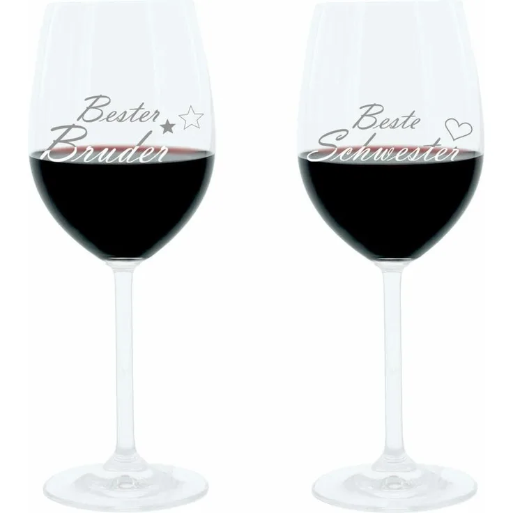 Leonardo Weinglas 400 ml, 2er Set, Beste Schwester Bester Bruder, Stimmungsglas mit lustiger Gravur, Moodglas, 22 cm