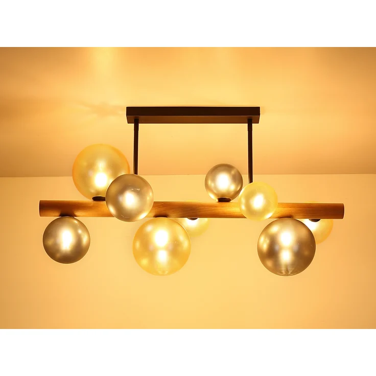 LED Deckenleuchte aus Holz 9-flammig Glaskugeln Rauchglas & Bernstein, B: 78cm – Bild 7
